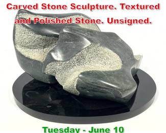 Lot 371 Modernist Abstract 2 Part Carved Stone Sculpture. Textured and Polished Stone. Unsigned.