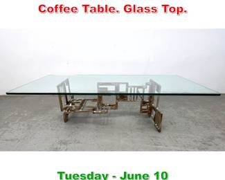 Lot 396 Brutalist Welded Aluminum Coffee Table. Glass Top.