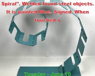 Lot 941 JOE SELTZER Kinetic Spiral. Welded found steel objects. It is painted Blue. Signed. When touched o
