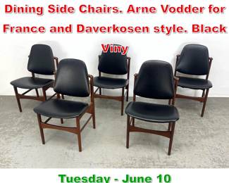 Lot 539 Set 5 Danish Modern Teak Dining Side Chairs. Arne Vodder for France and Daverkosen style. Black Viny