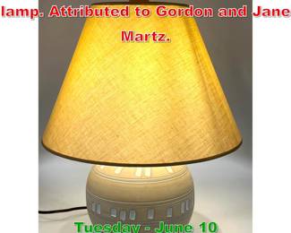 Lot 483 Marshall Studios Pottery lamp. Attributed to Gordon and Jane Martz.