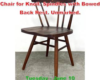 Lot 533 George Nakashima Straight Chair for Knoll. Spindles with Bowed Back Rest. Unmarked.