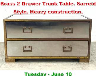 Lot 633 Campaign style Steel and Brass 2 Drawer Trunk Table. Sarreid Style. Heavy construction.