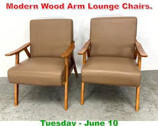 Lot 712 Pr Vintage Mid Century Modern Wood Arm Lounge Chairs.