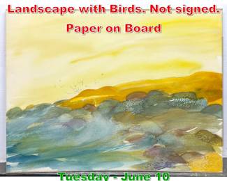 Lot 823 Modernist Abstract Coastal Landscape with Birds. Not signed. Paper on Board