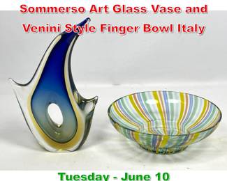 Lot 347 2pcs. Italian Murano Sommerso Art Glass Vase and Venini Style Finger Bowl Italy