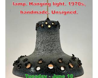 Lot 625 Danish pottery Pendant lamp. Hanging light. 1970s, handmade. Unsigned.