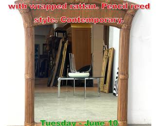 Lot 610 Wicker Rattan Wall Mirror with wrapped rattan. Pencil reed style. Contemporary.