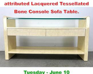 Lot 316 ENRIQUE GARCEL attributed Lacquered Tessellated Bone Console Sofa Table.