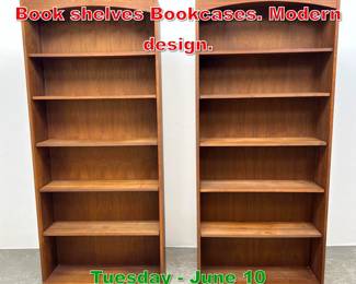 Lot 753 Pr Bowed Top Tall Teak Book shelves Bookcases. Modern design.