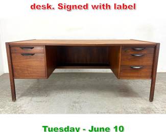 Lot 808 Jens Risom executive desk. Signed with label