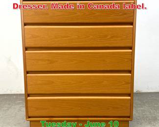 Lot 870 Modern Teak 5 Drawer Dresser. Made in Canada label.