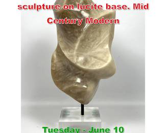 Lot 638 Abstract Modern alabaster sculpture on lucite base. Mid Century Modern