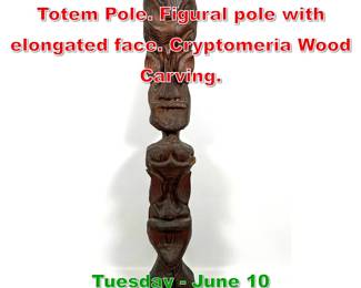 Lot 786 Witco style Carved Tiki Totem Pole. Figural pole with elongated face. Cryptomeria Wood Carving.