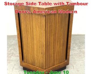 Lot 917 Mid Century Hexagon Storage Side Table with Tambour Doors. American Modern