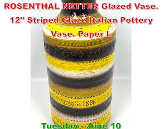 Lot 359 Aldo Londi for Bitossi ROSENTHAL NETTER Glazed Vase. 12 Striped Glaze Italian Pottery Vase. Paper L
