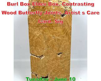 Lot 397 MICHAEL ELKAN Natural Burl Box Elder Box. Contrasting Wood Butterfly Joints. Artist s Care Card. Sig