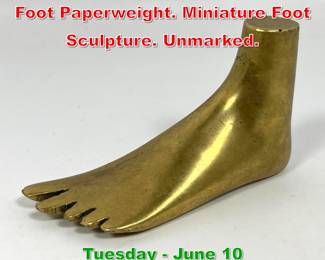 Lot 351 CARL AUBOCK Bronze Foot Paperweight. Miniature Foot Sculpture. Unmarked.