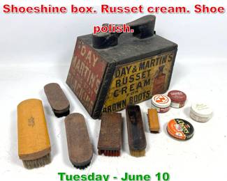 Lot 618 Day and Martins Vintage Shoeshine box. Russet cream. Shoe polish.