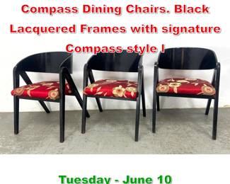 Lot 699 Set 3 Allan Gould style Compass Dining Chairs. Black Lacquered Frames with signature Compass style l