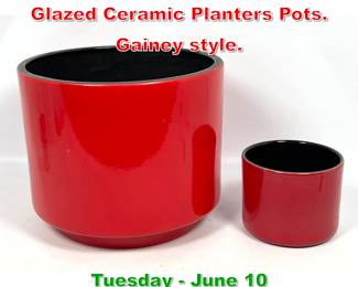 Lot 666 2pcs Mid Century Red Glazed Ceramic Planters Pots. Gainey style.
