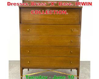 Lot 558 PAUL McCOBB Walnut Tall Dresser. Brass X Base. IRWIN COLLECTION.