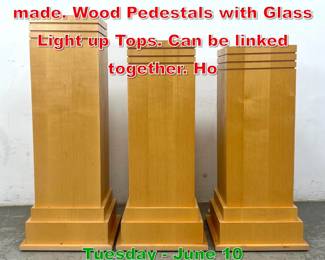 Lot 745 Set of 3 Decorative Studio made. Wood Pedestals with Glass Light up Tops. Can be linked together. Ho