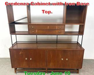 Lot 733 Stanley American Modern Credenza Cabinet with Iron Base Top.