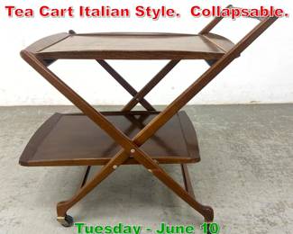 Lot 791 Mid Century Modern Bar Tea Cart Italian Style. Collapsable. 