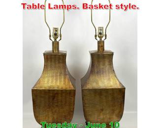 Lot 551 Pair Metal Wave Design Table Lamps. Basket style.