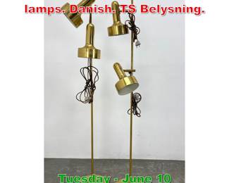 Lot 445 Pair Brass adjustable floor lamps. Danish. TS Belysning.