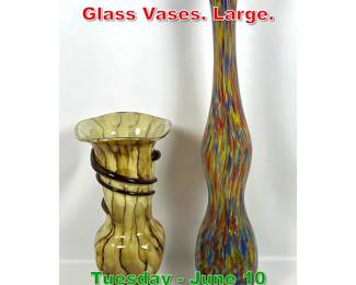 Lot 615 2 Pcs Hand Blown Art Glass Vases. Large.