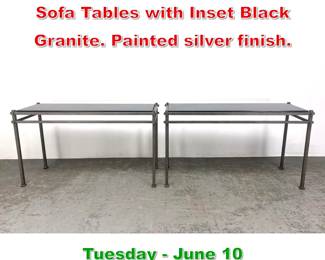 Lot 651 Pair Iron Frame Console Sofa Tables with Inset Black Granite. Painted silver finish.