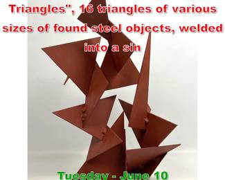 Lot 940 JOE SELTZER Red Triangles, 16 triangles of various sizes of found steel objects, welded into a sin