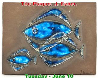 Lot 419 Artist Signed Scandinavian Tile Plaque. J. Exner.