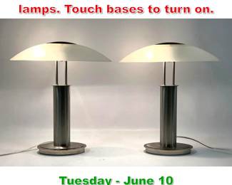 Lot 903 Pr glass and chrome table lamps. Touch bases to turn on.