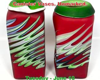 Lot 334 2pcs Studio Art Glass Canister Vases. Unmarked.