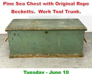 Lot 635 Early 20th Century Painted Pine Sea Chest with Original Rope Becketts. Work Tool Trunk.