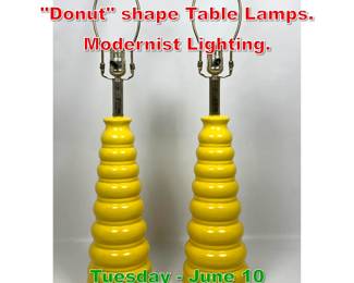 Lot 826 Pr Sunny Yellow Stacked Donut shape Table Lamps. Modernist Lighting.