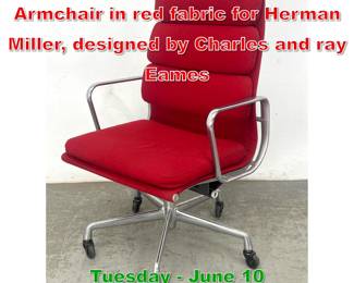 Lot 450 Executive Soft Pad Armchair in red fabric for Herman Miller, designed by Charles and ray Eames