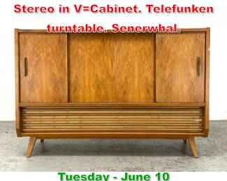 Lot 877 Hymnus Hi Fi Floor Modern Stereo in VCabinet. Telefunken turntable. Senerwhal.