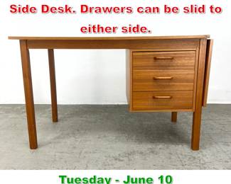 Lot 669 Danish Modern Teak Drop Side Desk. Drawers can be slid to either side.
