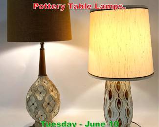 Lot 853 2pcs Mid Century Modern Pottery Table Lamps.