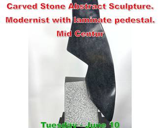 Lot 379 Artisan Multi Textured Carved Stone Abstract Sculpture. Modernist with laminate pedestal. Mid Centur