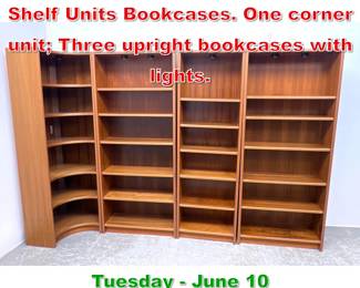 Lot 742 4pc Danish Modern Teak Shelf Units Bookcases. One corner unit Three upright bookcases with lights. 