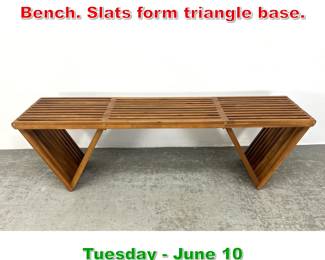 Lot 568 Architectural Style Slat Bench. Slats form triangle base. 