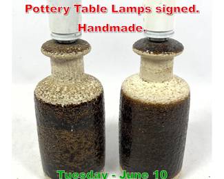 Lot 682 Pair Danish Modern Soholm Pottery Table Lamps signed. Handmade.