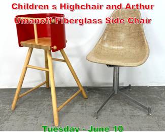 Lot 692 2pcs. Artek Bentwood Children s Highchair and Arthur Umanoff Fiberglass Side Chair