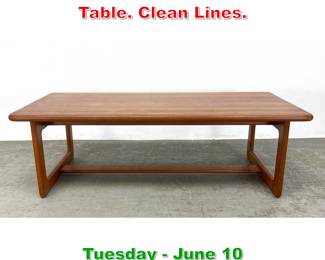 Lot 654 Danish Modern Teak Coffee Table. Clean Lines. 