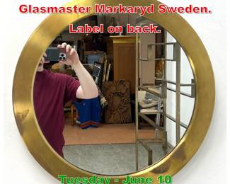 Lot 439 Brass Round Mirror by Glasmaster Markaryd Sweden. Label on back.
